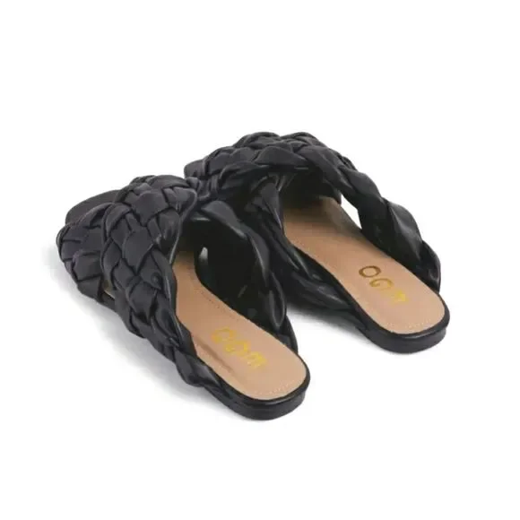 NEW EGO BLACK  WOVEN CROSS STRAPS SQUARED TOES  SANDALS - Picture 4 of 4